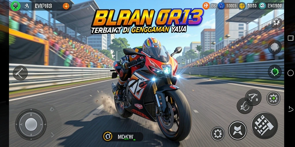 Tampilan gameplay seru EVIP3 di trek balap motor.