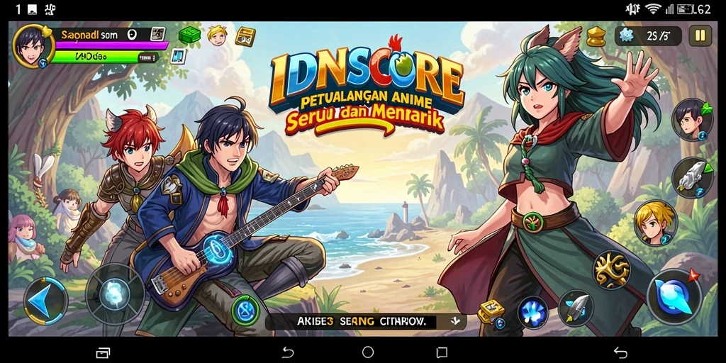 Tampilan gameplay IDNSCORE yang memperlihatkan karakter Anime yang dinamis.