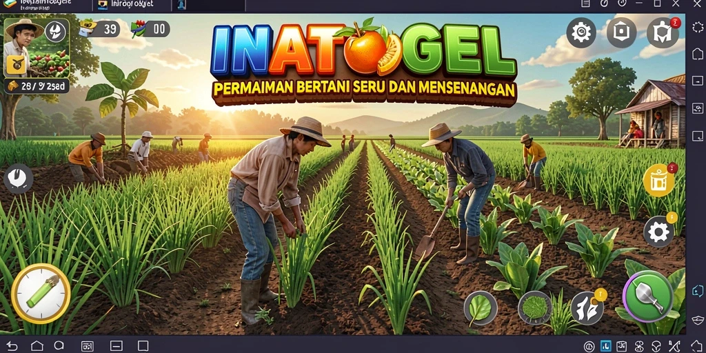 Screenshot gameplay INATOGEL menampilkan kebun yang subur dan tanaman yang berwarna-warni.