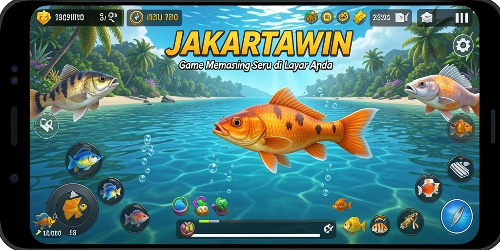 Gameplay JAKARTAWIN yang seru dan menantang saat memancing.