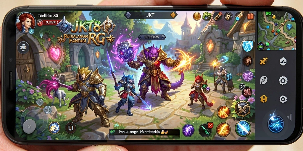 Screenshot gameplay JKT8 menampilkan pertarungan epik dalam dunia RPG.