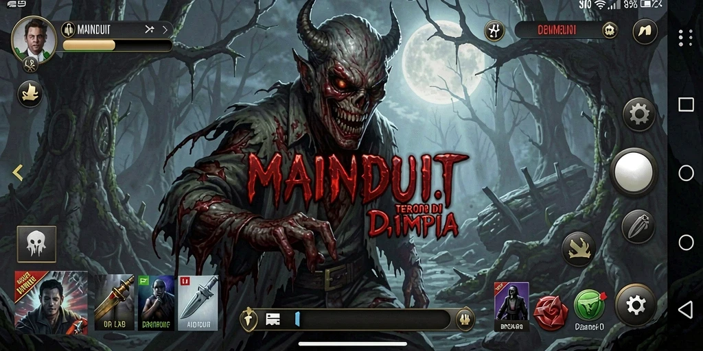 Screenshot utama menunjukkan suasana mencekam dari gameplay MAINDUIT.