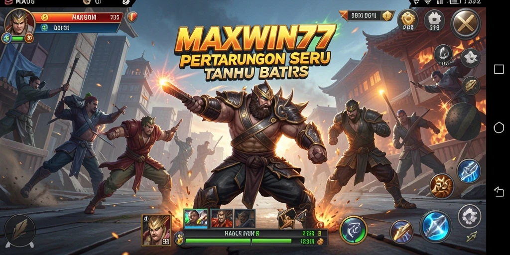 Screenshot gameplay <strong>MAXWIN77</strong> yang menunjukkan pertarungan seru antara karakter.