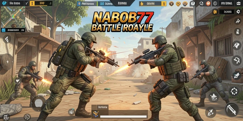 Screenshot utama NABOB77 menampilkan aksi Battle Royale yang mendebarkan.
