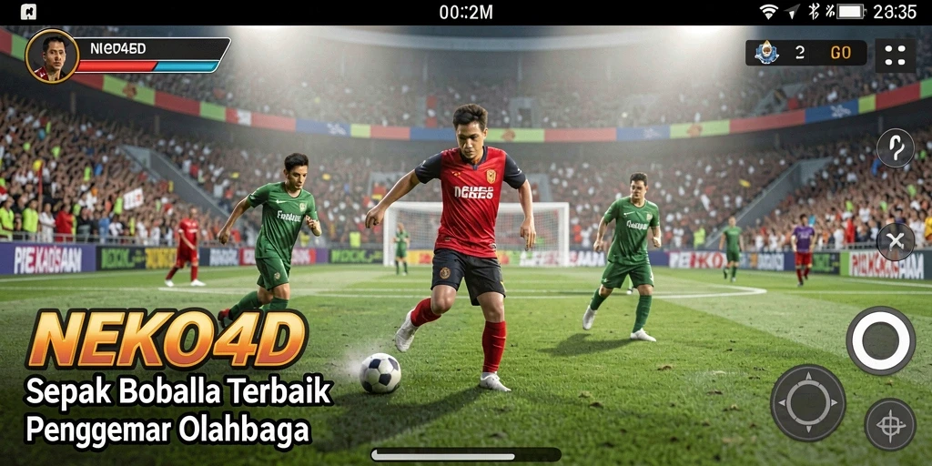 Tampilan gameplay menarik dalam NEKO4D yang menampilkan aksi sepak bola.