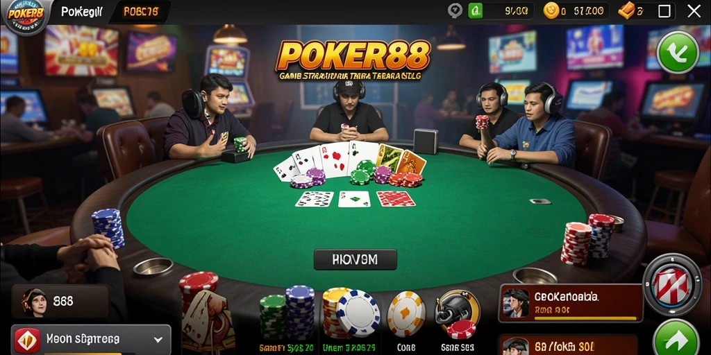 Screenshot utama POKER88 menampilkan momen seru permainan poker.