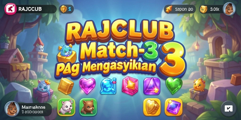 Tampilan seru gameplay Match-3 dalam RAJACLUB yang penuh warna.