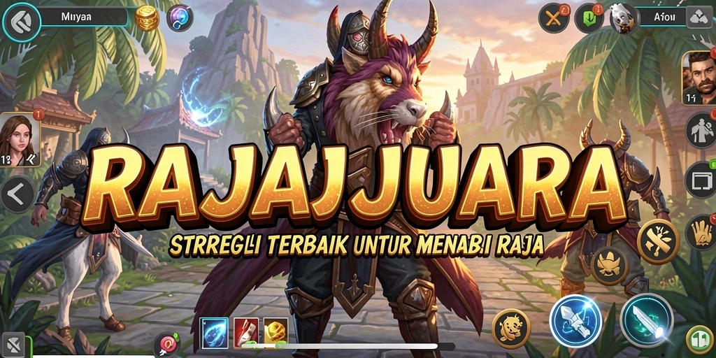 Screenshot gameplay RAJAJUARA menampilkan pertempuran strategi yang intens.