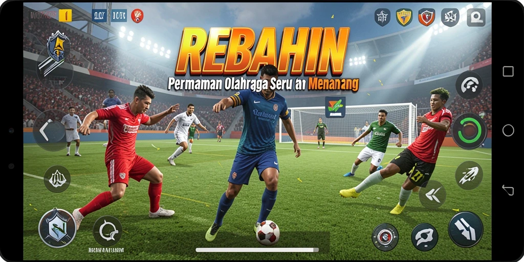 Tampilan gameplay seru dari REBAHIN yang penuh tantangan olahraga.