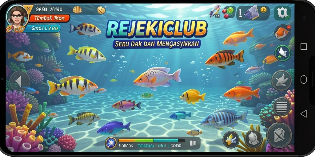 Tampilan gameplay seru dalam REJEKICLUB saat menembak ikan.