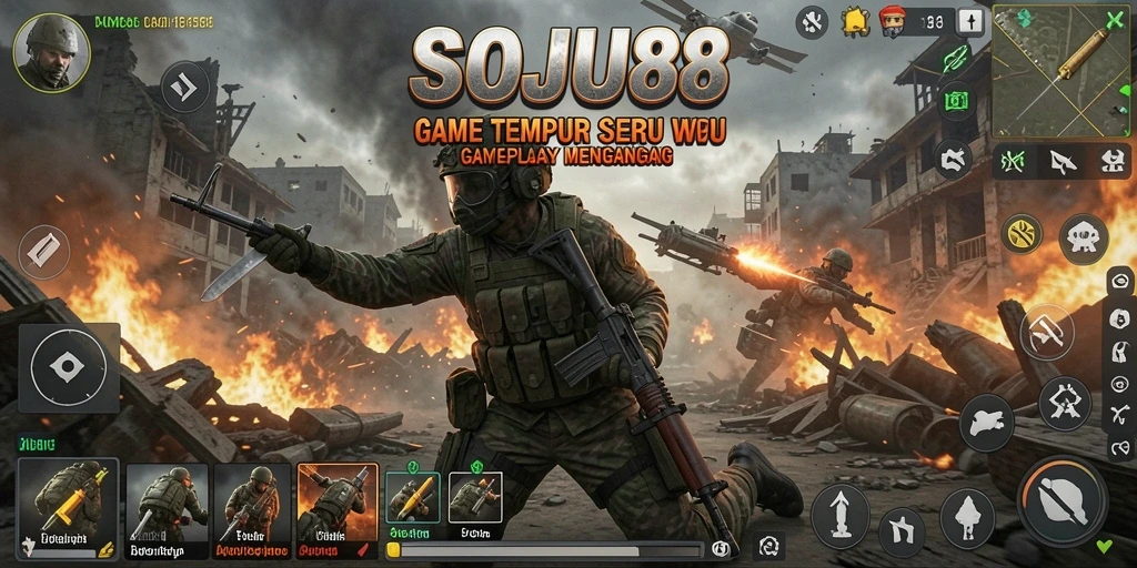 Tampilan grafis dan gameplay seru SOJU88 di lapangan tempur.