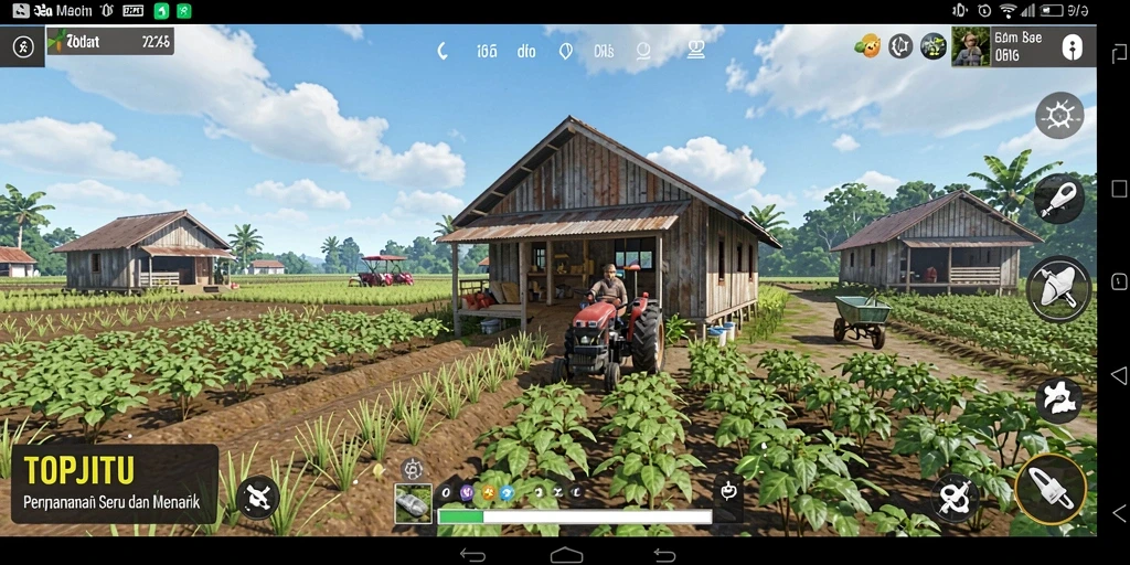 Tampilan gameplay TOPJITU dengan aktivitas bertani yang menyenangkan.