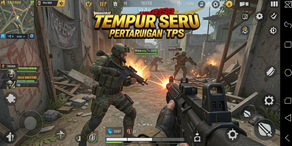 Screenshot utama WAR138 menampilkan aksi tembak-menembak yang mendebarkan dalam gameplay TPS.